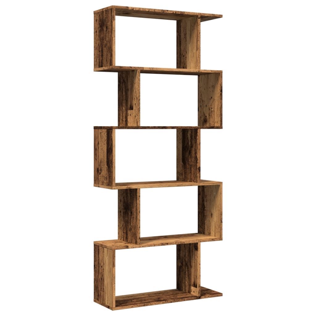 vidaXL Raumteiler-Bücherregal 5 Etagen Altholz-Optik 70x24x161 cm