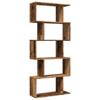 vidaXL Raumteiler-Bücherregal 5 Etagen Altholz-Optik 70x24x161 cm