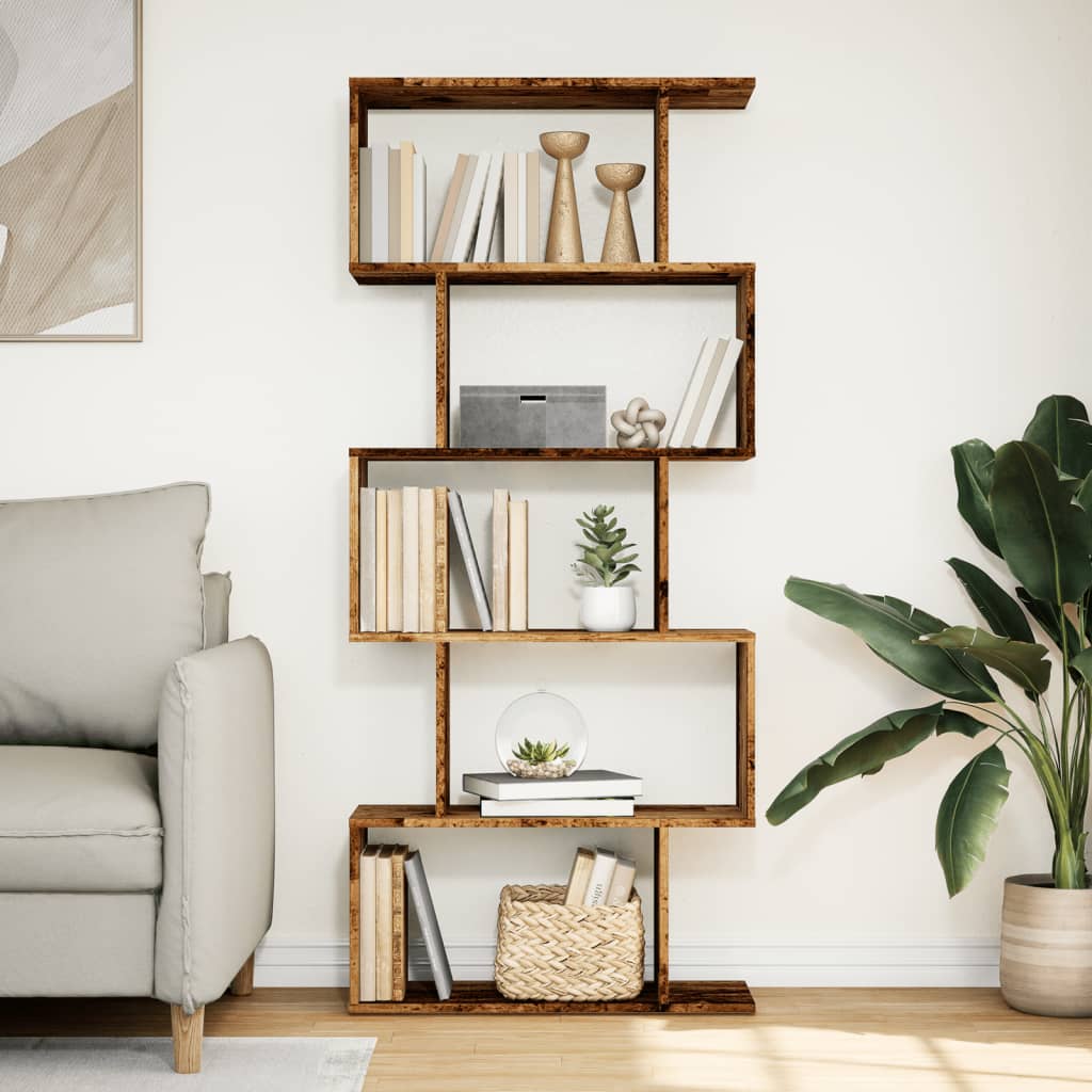 vidaXL Raumteiler-Bücherregal 5 Etagen Altholz-Optik 70x24x161 cm