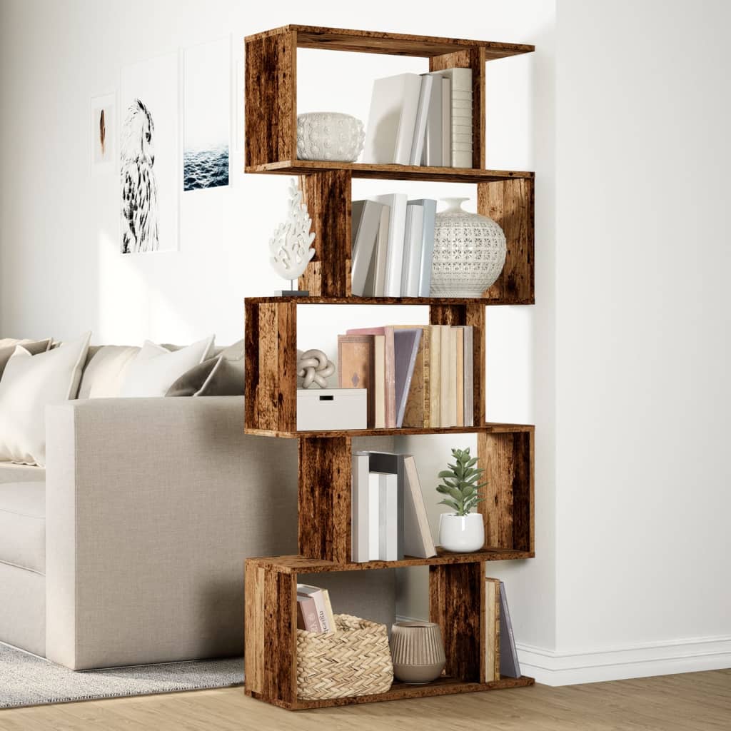 vidaXL Raumteiler-Bücherregal 5 Etagen Altholz-Optik 70x24x161 cm