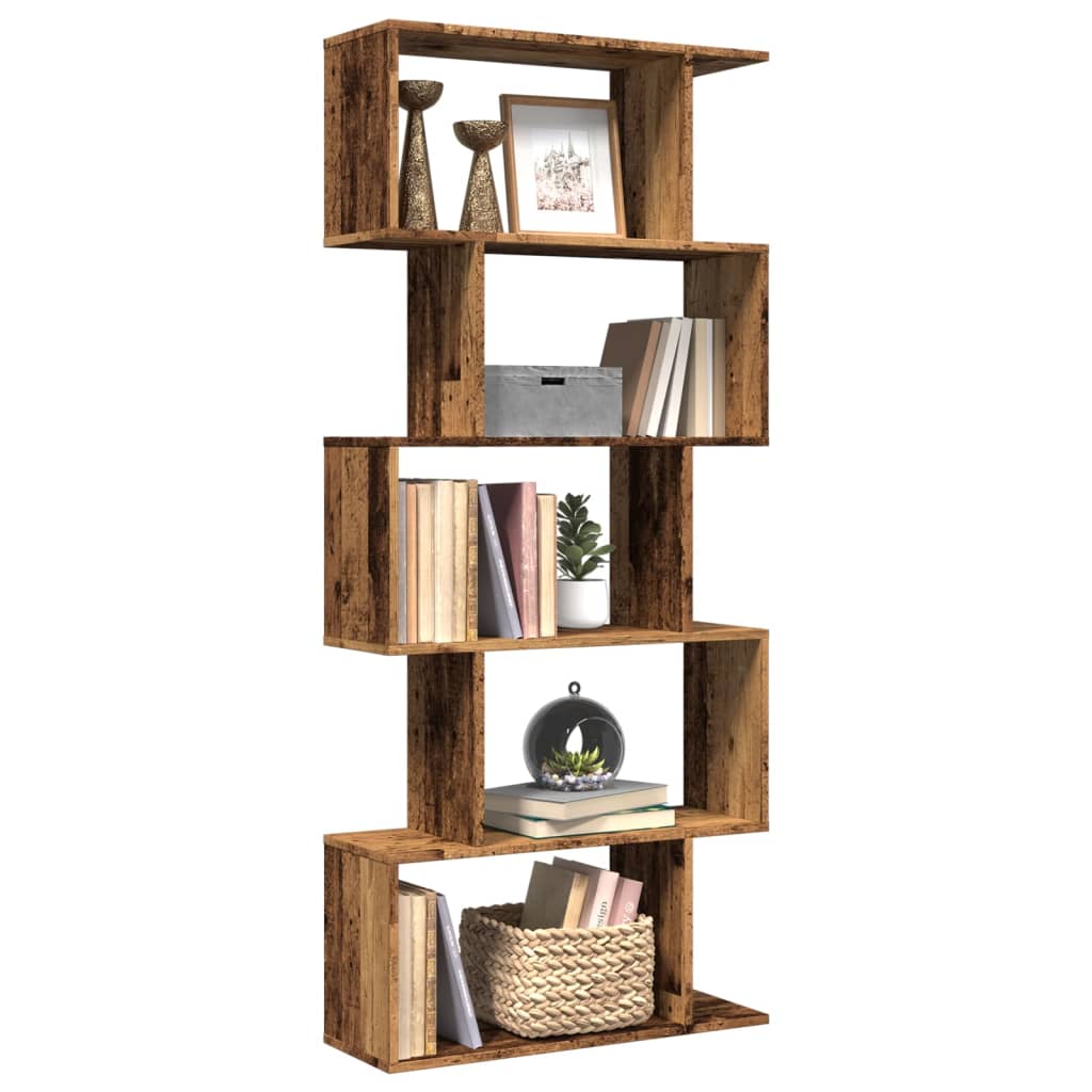 vidaXL Raumteiler-Bücherregal 5 Etagen Altholz-Optik 70x24x161 cm