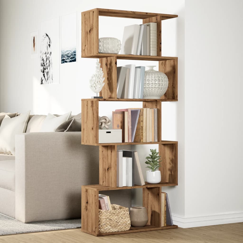 vidaXL Raumteiler-Bücherregal 5 Etagen Artisan-Eiche 70x24x161 cm