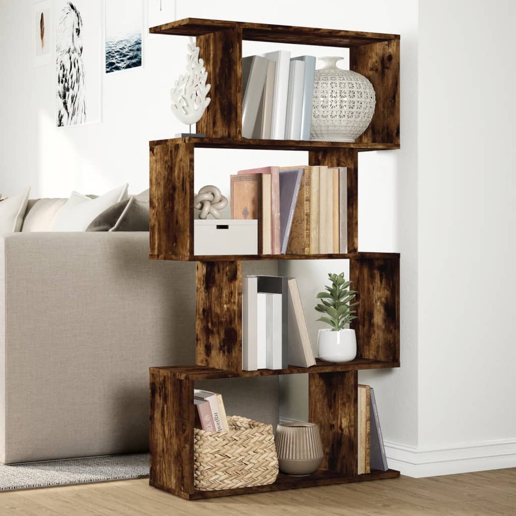 vidaXL Raumteiler-Bücherregal 4 Böden Räuchereiche 70x24x129 cm