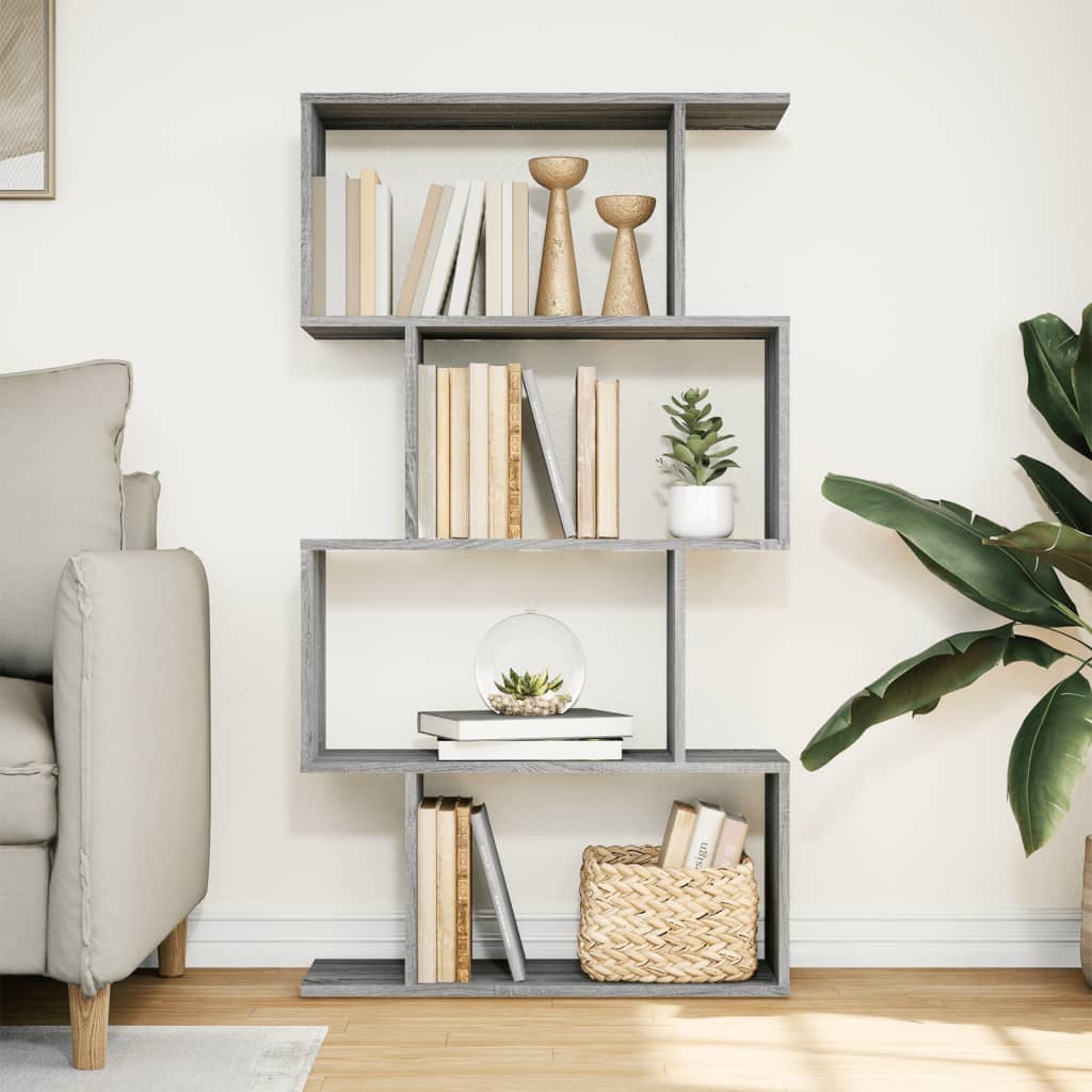 vidaXL Raumteiler-Bücherregal 4 Böden Grau Sonoma 70x24x129 cm