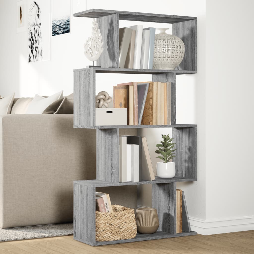 vidaXL Raumteiler-Bücherregal 4 Böden Grau Sonoma 70x24x129 cm
