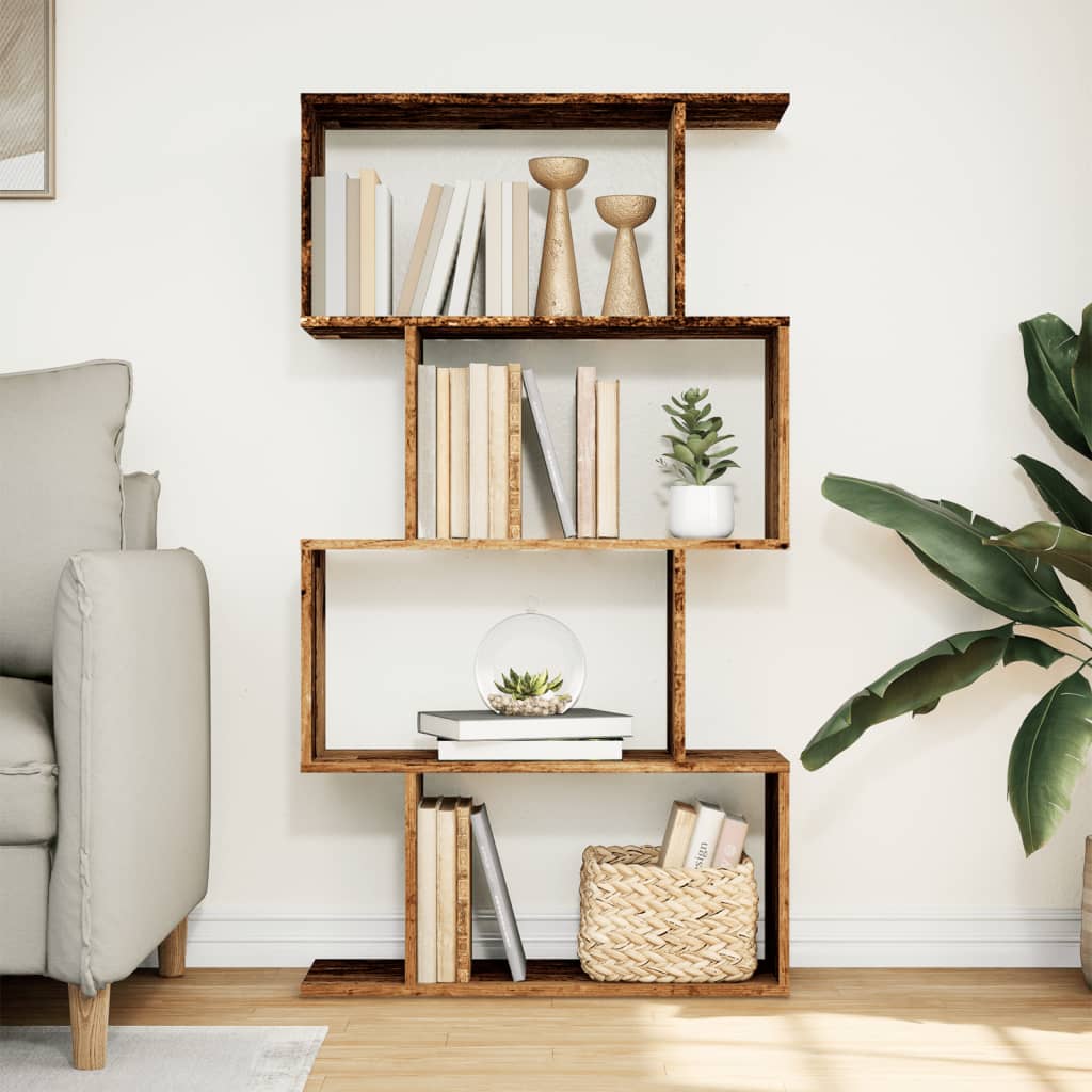 vidaXL Raumteiler-Bücherregal 4 Böden Altholz-Optik 70x24x129 cm