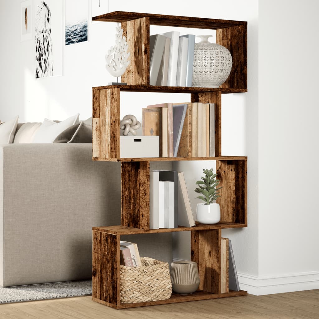 vidaXL Raumteiler-Bücherregal 4 Böden Altholz-Optik 70x24x129 cm