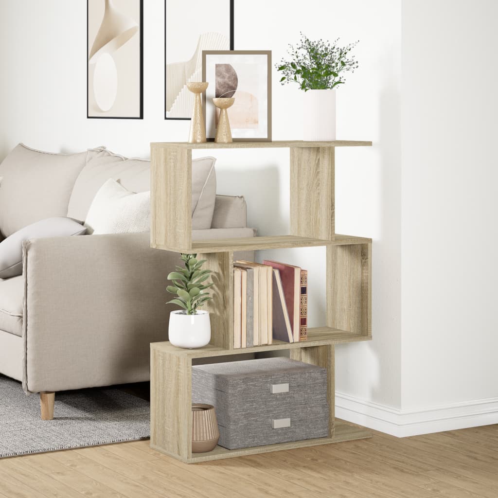 vidaXL Raumteiler-Bücherregal 3 Fächer Sonoma-Eiche 70x24x97 cm