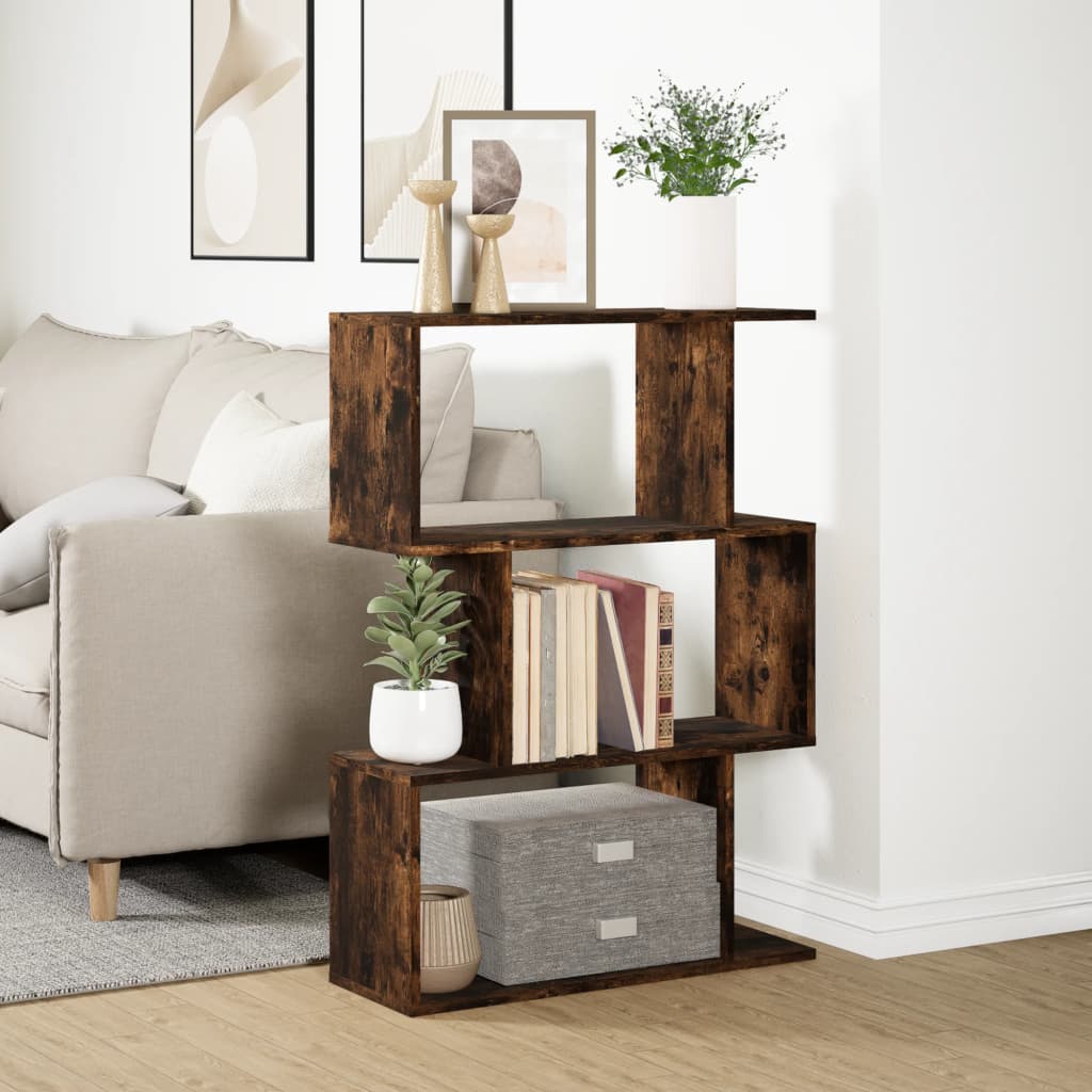 vidaXL Raumteiler-Bücherregal 3 Fächer Räuchereiche 70x24x97 cm