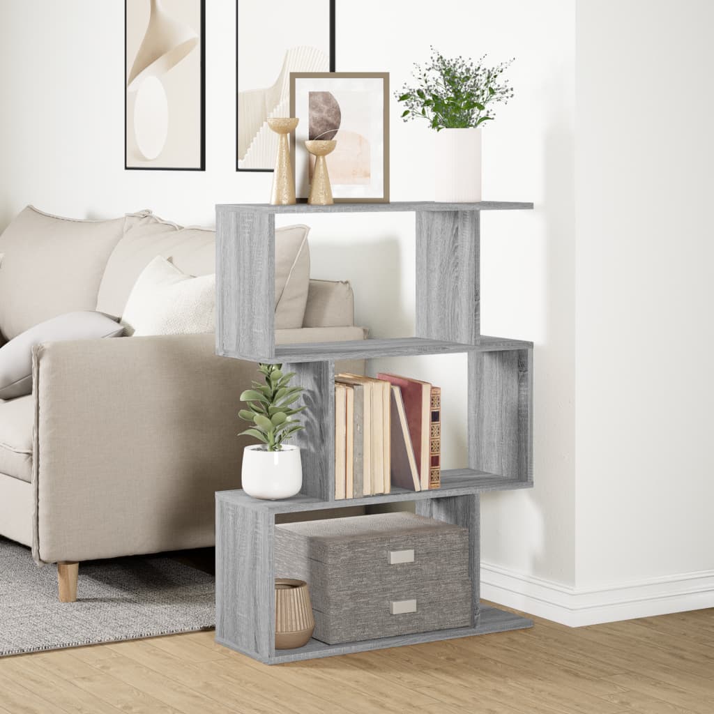 vidaXL Raumteiler-Bücherregal 3 Fächer Grau Sonoma 70x24x97 cm
