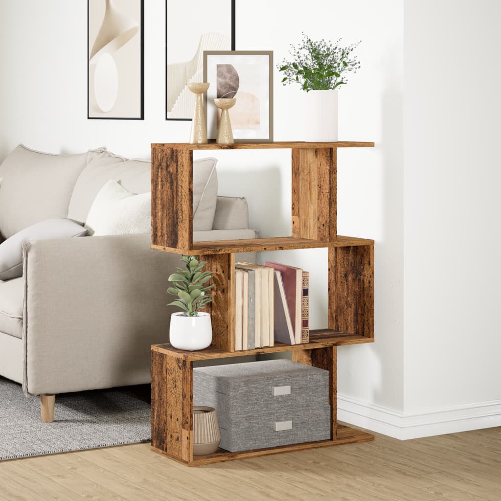 vidaXL Raumteiler-Bücherregal 3 Fächer Altholz-Optik 70x24x97 cm