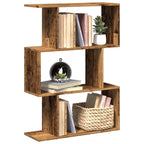 vidaXL Raumteiler-Bücherregal 3 Fächer Altholz-Optik 70x24x97 cm