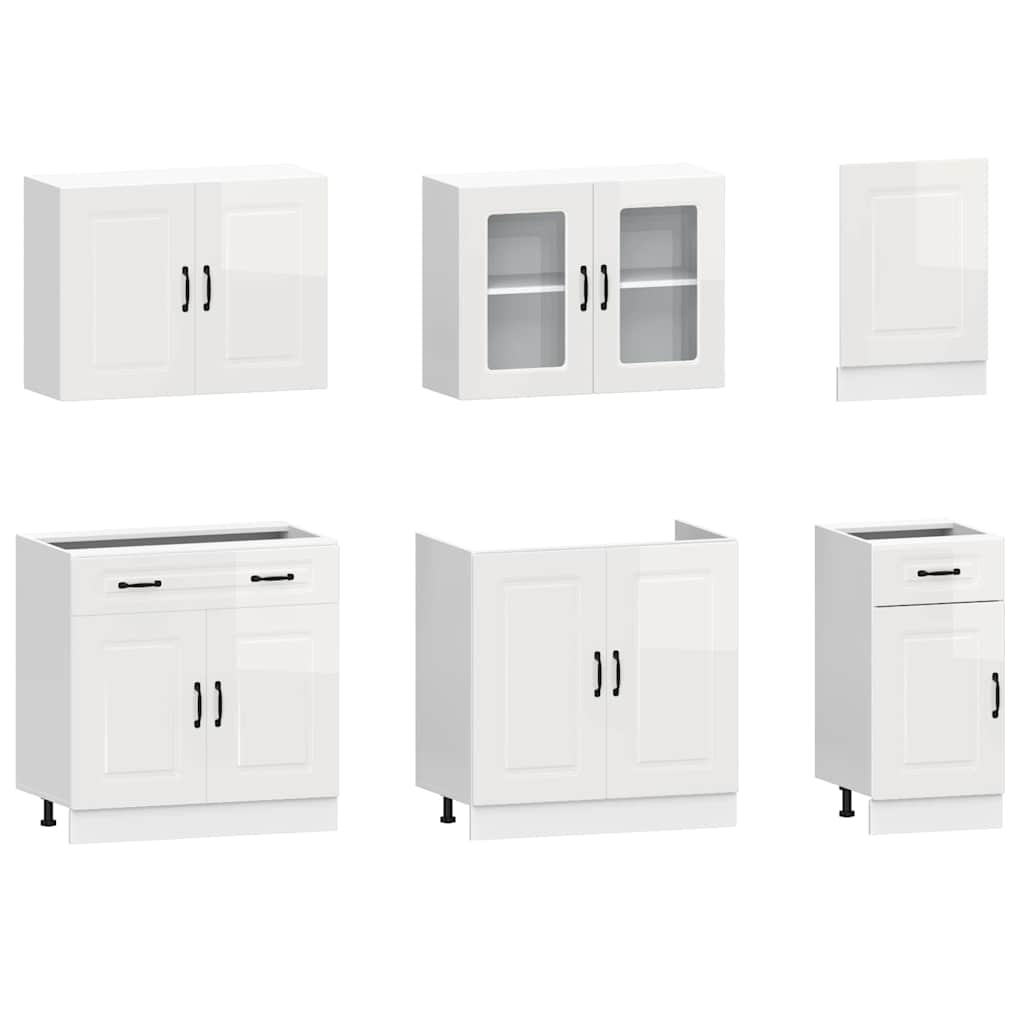 vidaXL 7-tlg. Küchenschrank-Set Kalmar Hochglanz-Weiß Holzwerkstoff