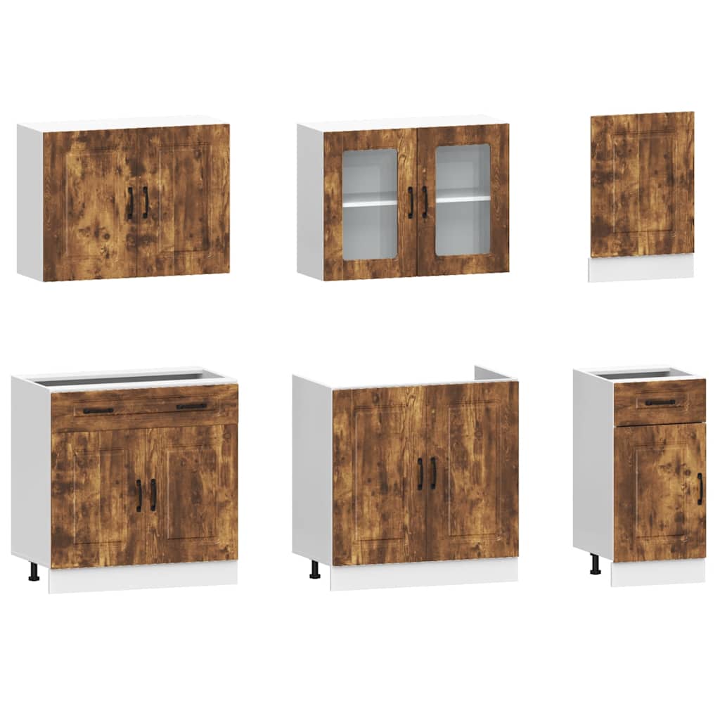 vidaXL 7-tlg. Küchenschrank-Set Kalmar Räuchereiche Holzwerkstoff