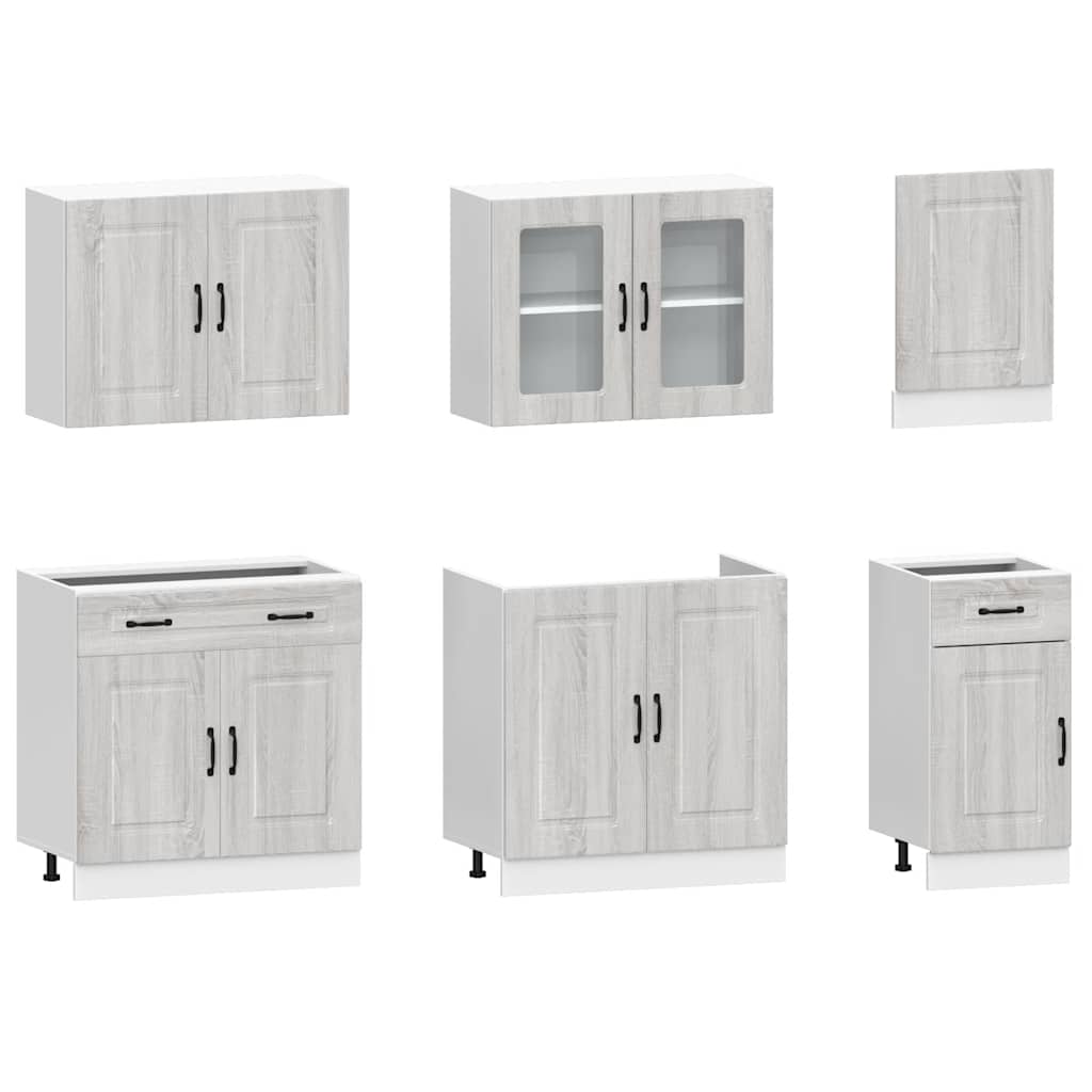vidaXL 7-tlg. Küchenschrank-Set Kalmar Grau Sonoma Holzwerkstoff