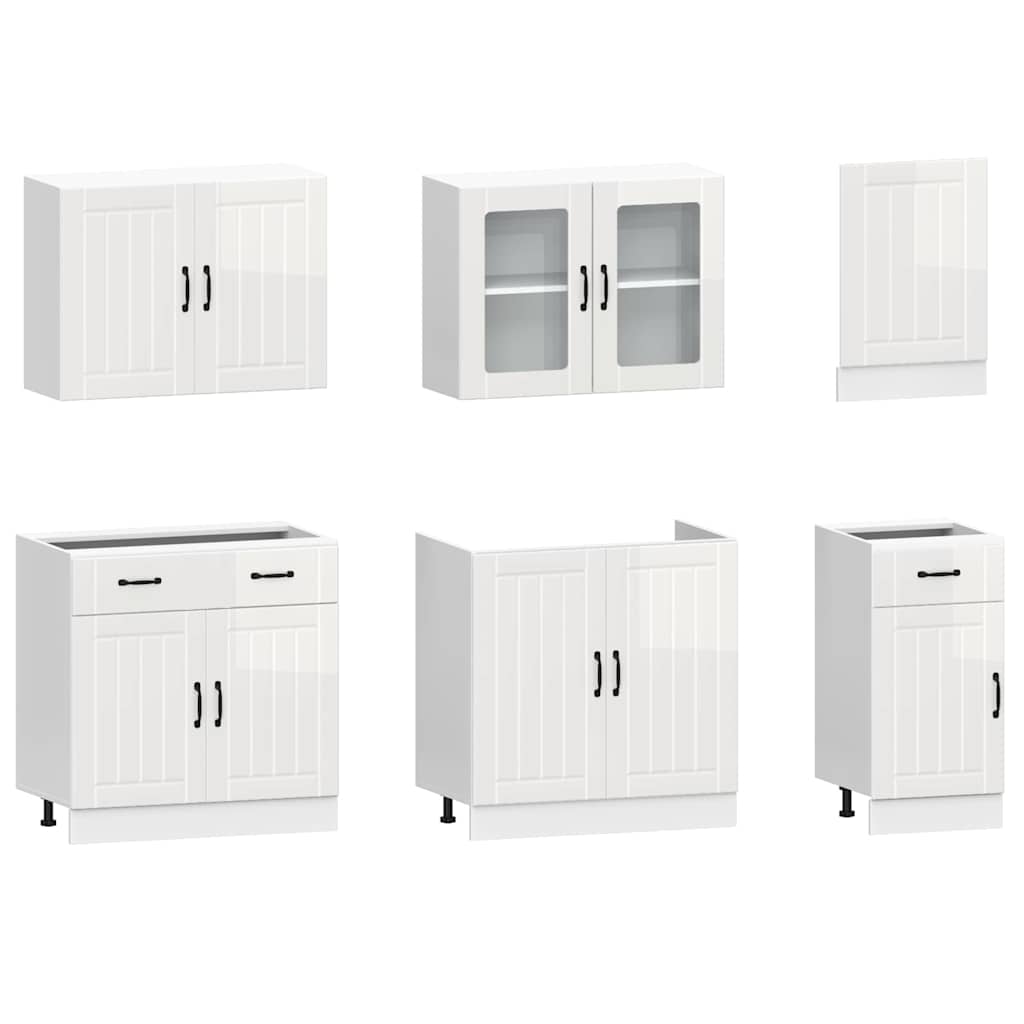 vidaXL 7-tlg. Küchenschrank-Set Lucca Hochglanz-Weiß Holzwerkstoff