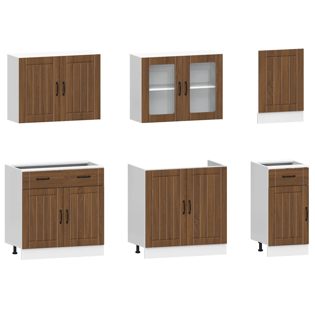 vidaXL 7-tlg. Küchenschrank-Set Lucca Braun Eichen-Optik Holzwerkstoff
