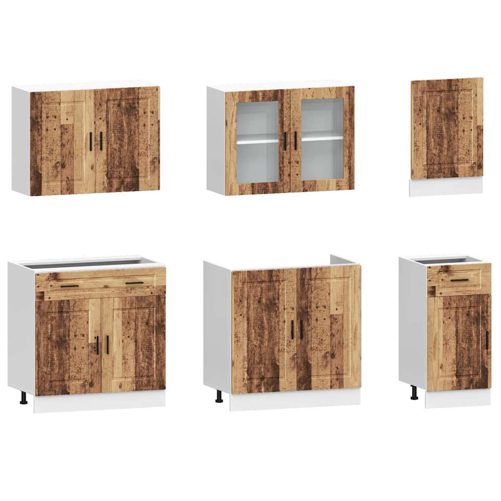 vidaXL 7-tlg. Küchenschrank-Set Porto Altholz-Optik Holzwerkstoff