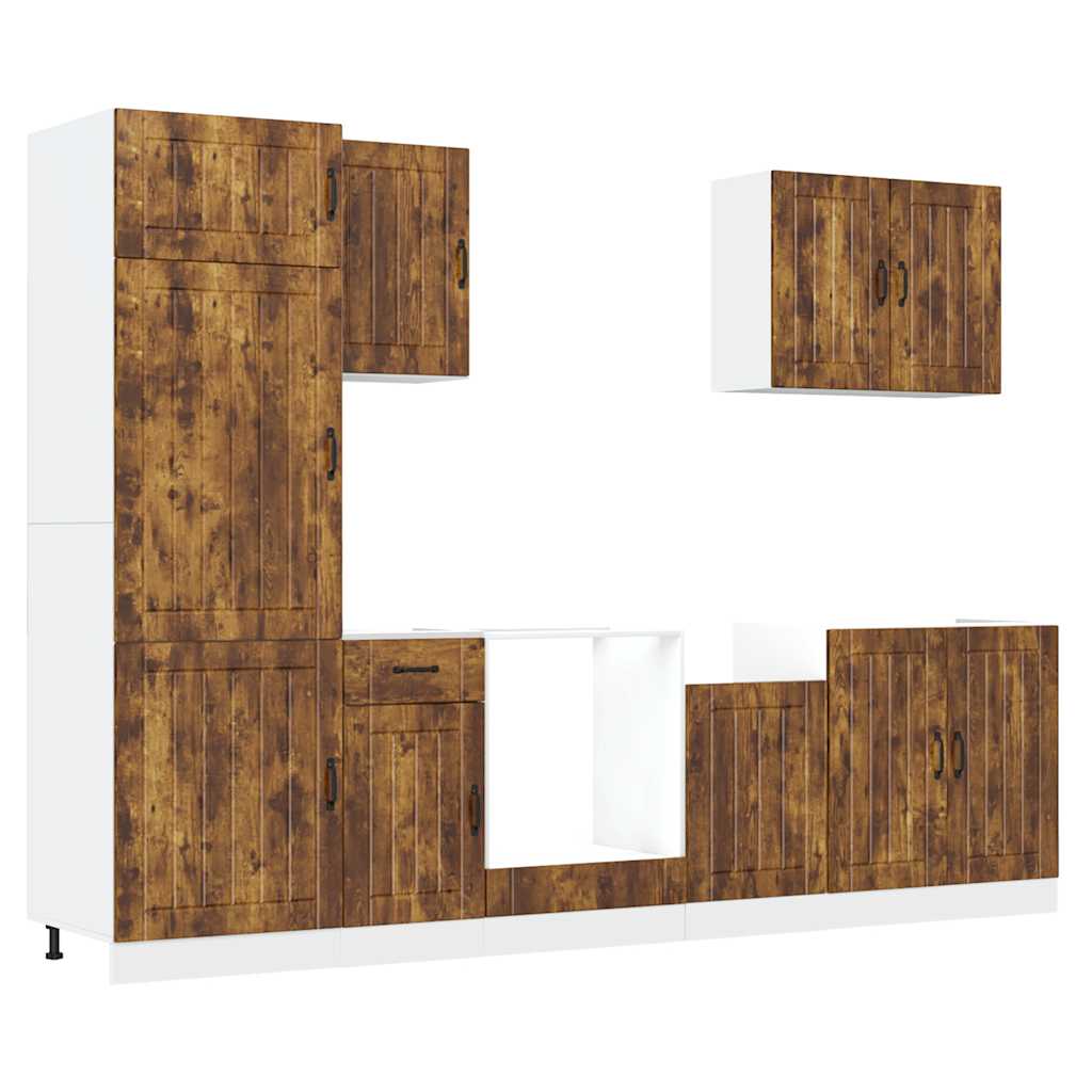 vidaXL 7-tlg. Küchenschrank-Set Lucca Räuchereiche Holzwerkstoff