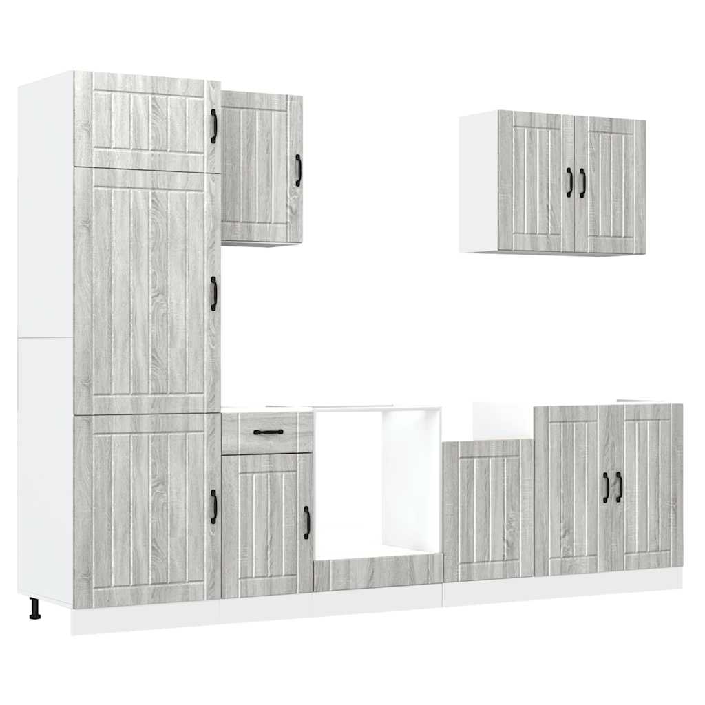 vidaXL 7-tlg. Küchenschrank-Set Lucca Grau Sonoma Holzwerkstoff