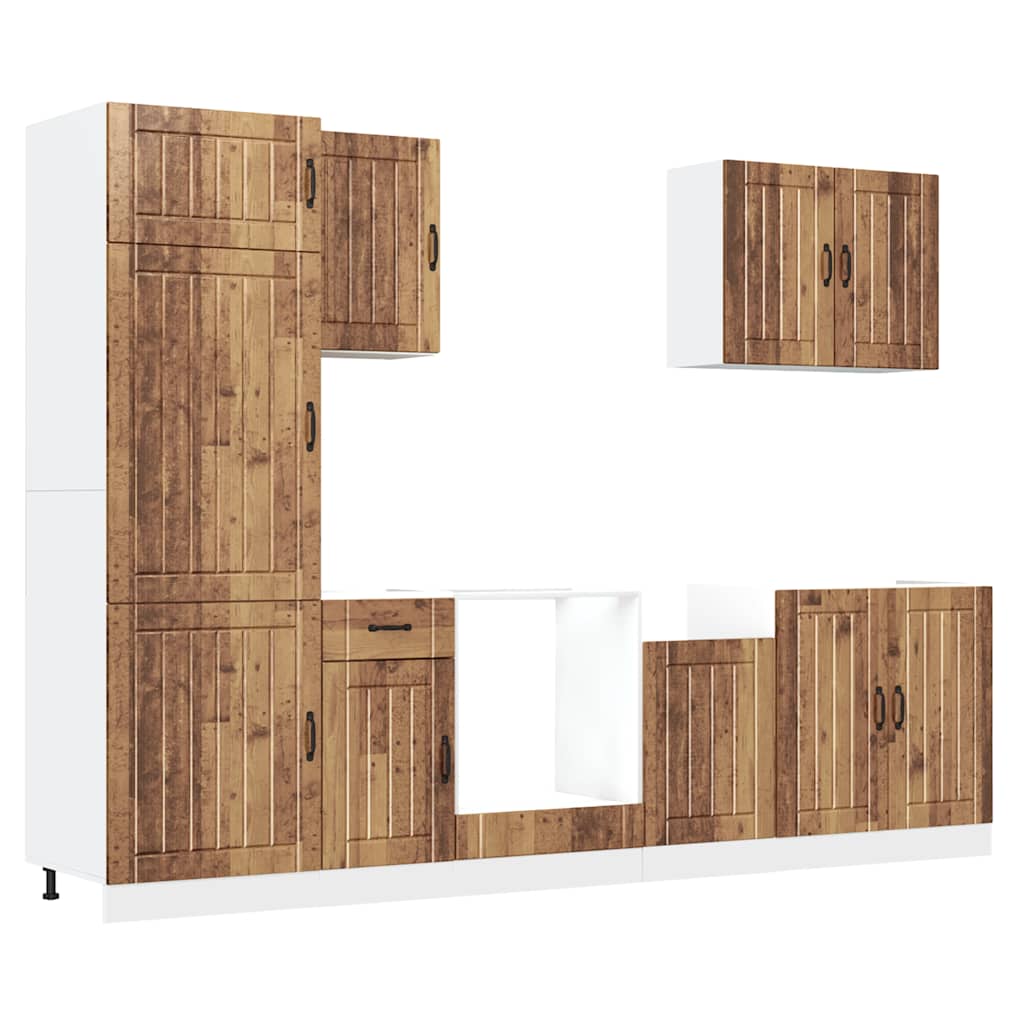 vidaXL 7-tlg. Küchenschrank-Set Lucca Altholz-Optik Holzwerkstoff