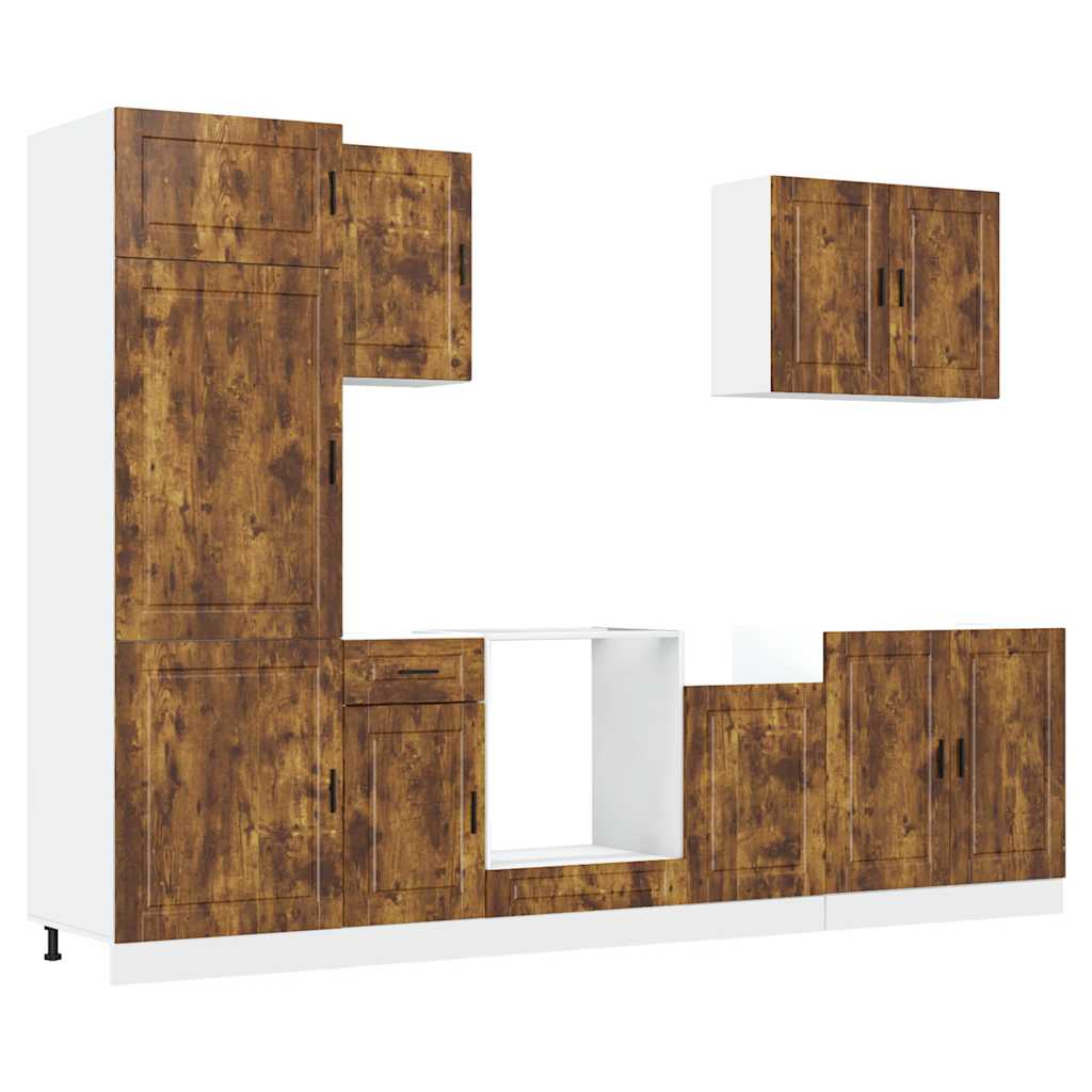 vidaXL 7-tlg. Küchenschrank-Set Porto Räuchereiche Holzwerkstoff