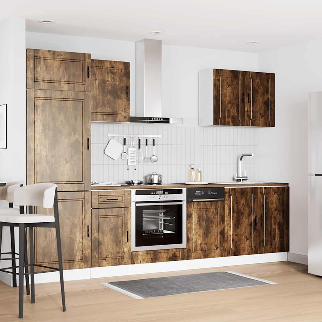 vidaXL 7-tlg. Küchenschrank-Set Porto Räuchereiche Holzwerkstoff