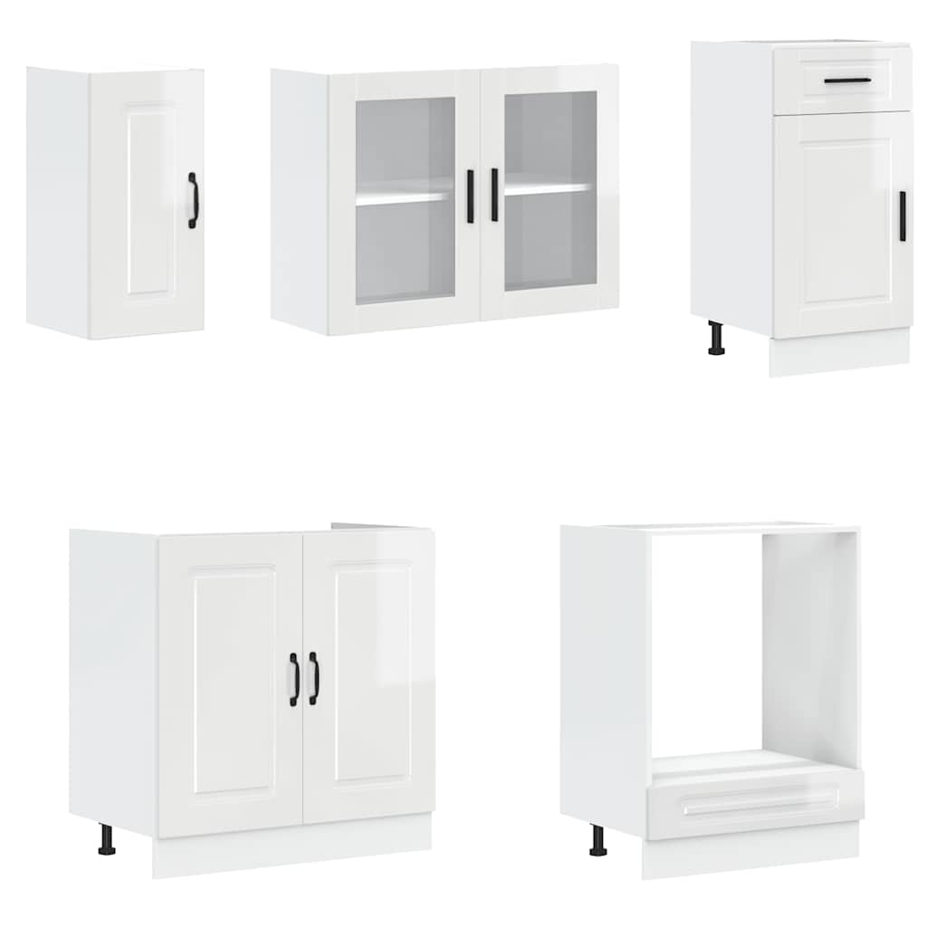 vidaXL 8-tlg. Küchenschrank-Set Porto Hochglanz-Weiß Holzwerkstoff