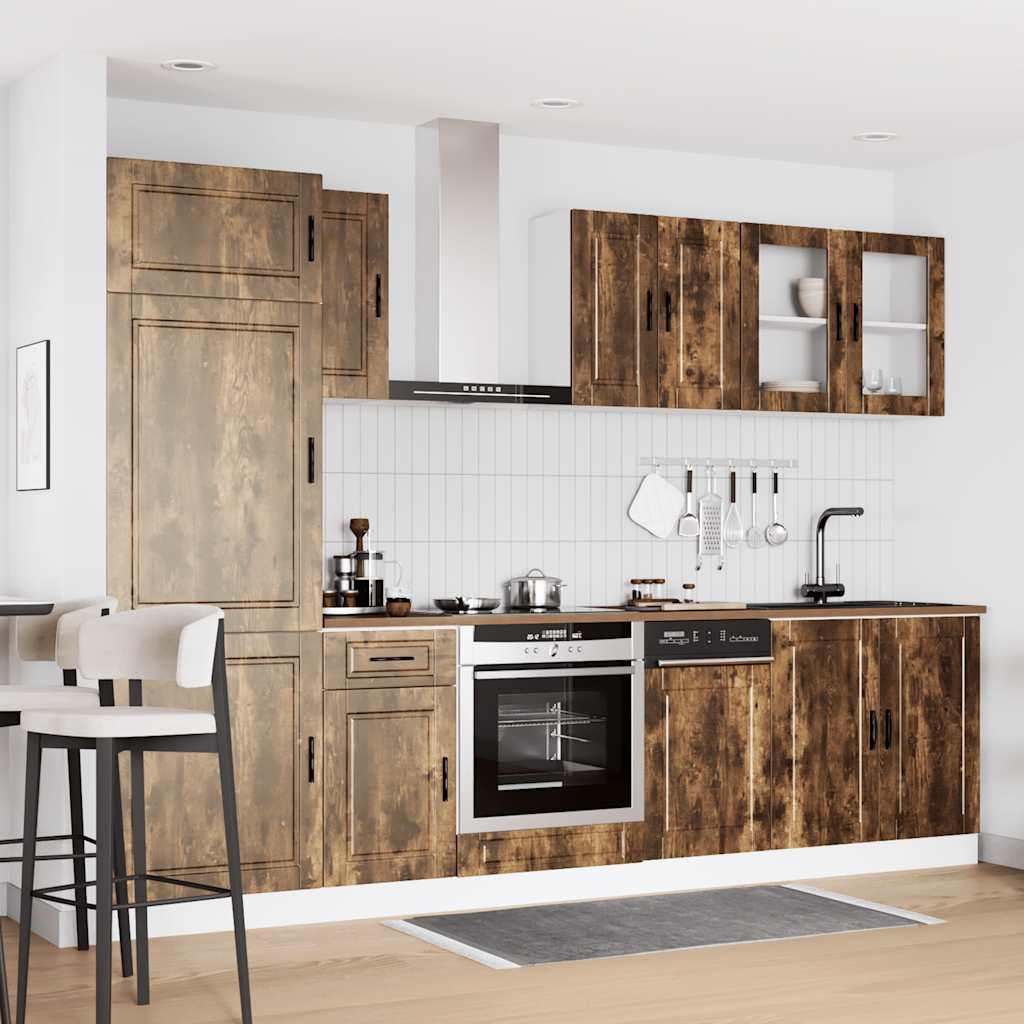 vidaXL 8-tlg. Küchenschrank-Set Porto Räuchereiche Holzwerkstoff