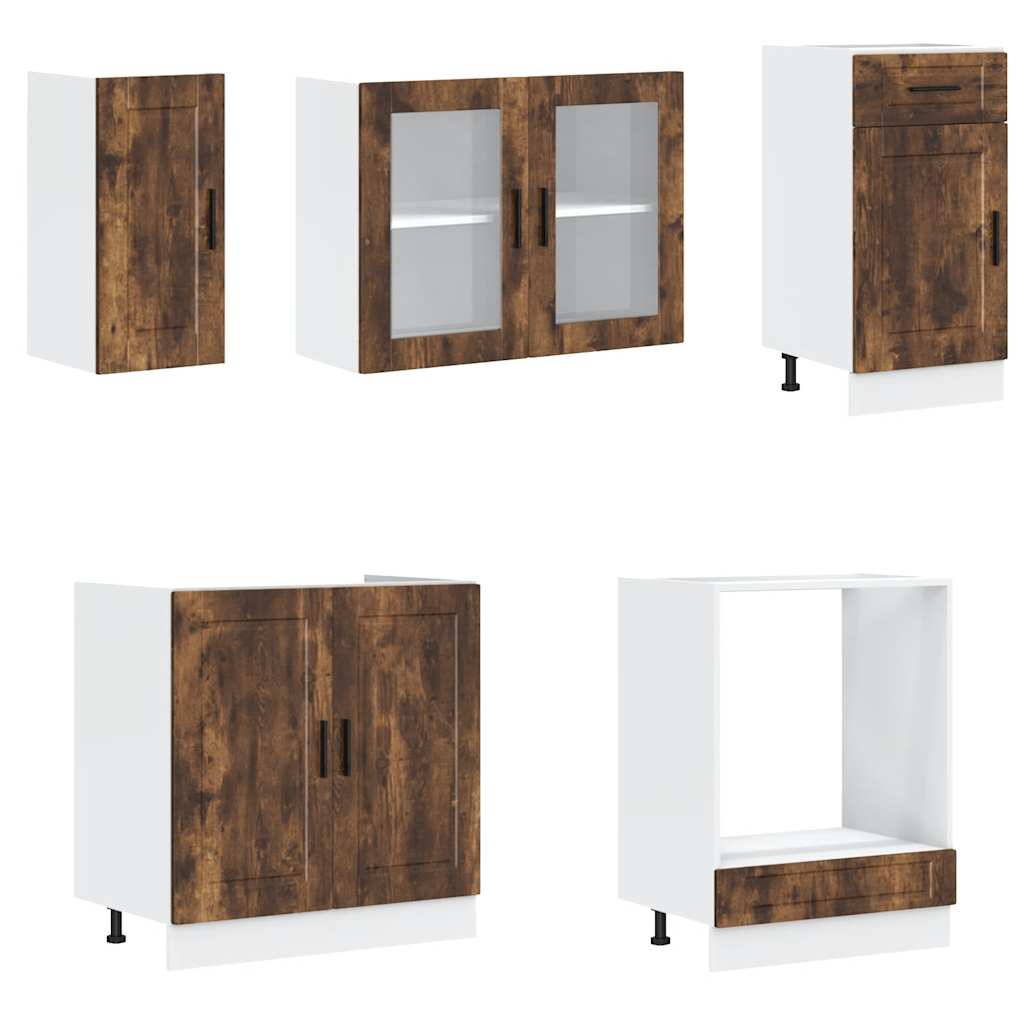 vidaXL 8-tlg. Küchenschrank-Set Porto Räuchereiche Holzwerkstoff