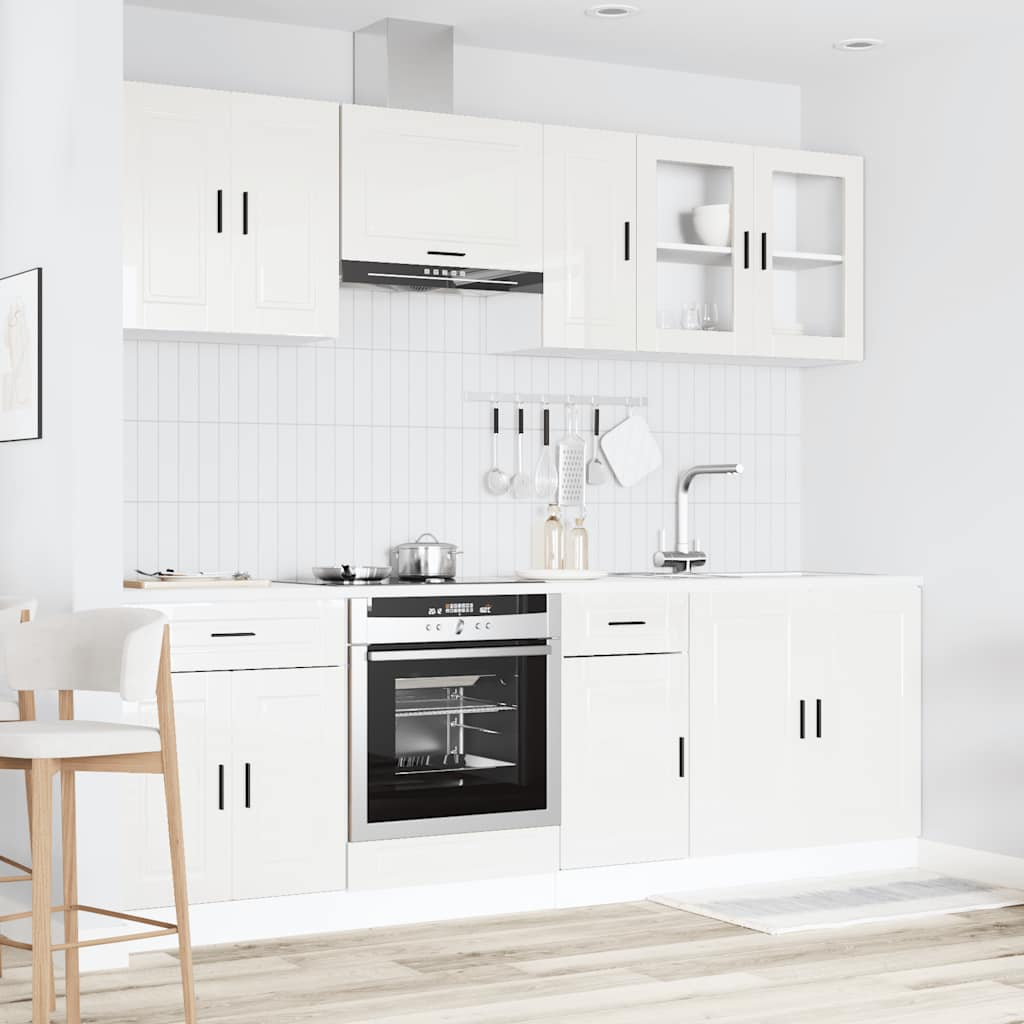 vidaXL 8-tlg. Küchenschrank-Set Kalmar Hochglanz-Weiß Holzwerkstoff