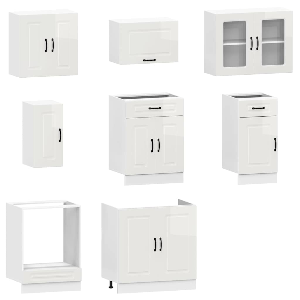 vidaXL 8-tlg. Küchenschrank-Set Kalmar Hochglanz-Weiß Holzwerkstoff