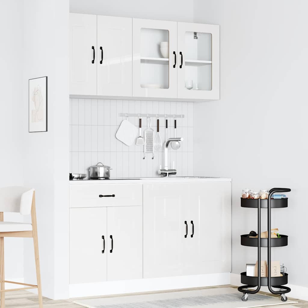vidaXL 4-tlg. Küchenschrank-Set Kalmar Hochglanz-Weiß Holzwerkstoff