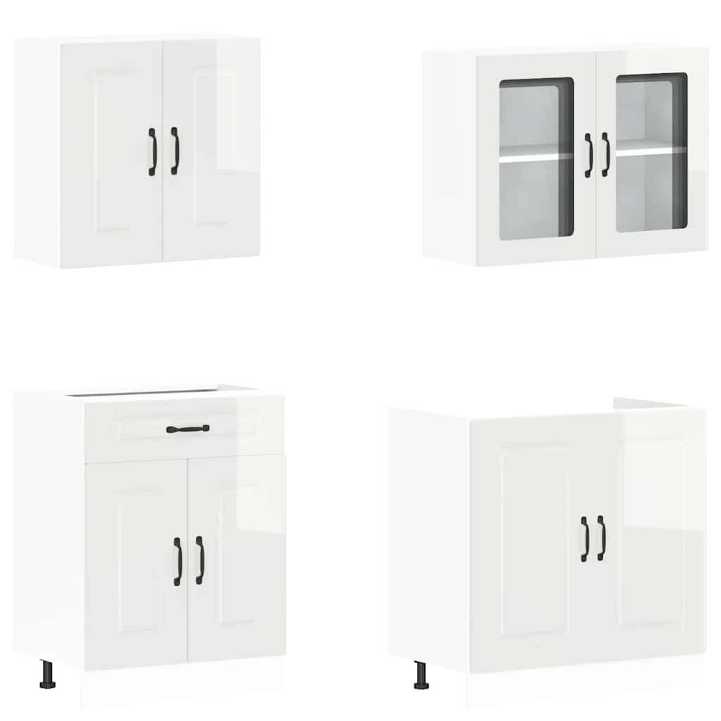 vidaXL 4-tlg. Küchenschrank-Set Kalmar Hochglanz-Weiß Holzwerkstoff