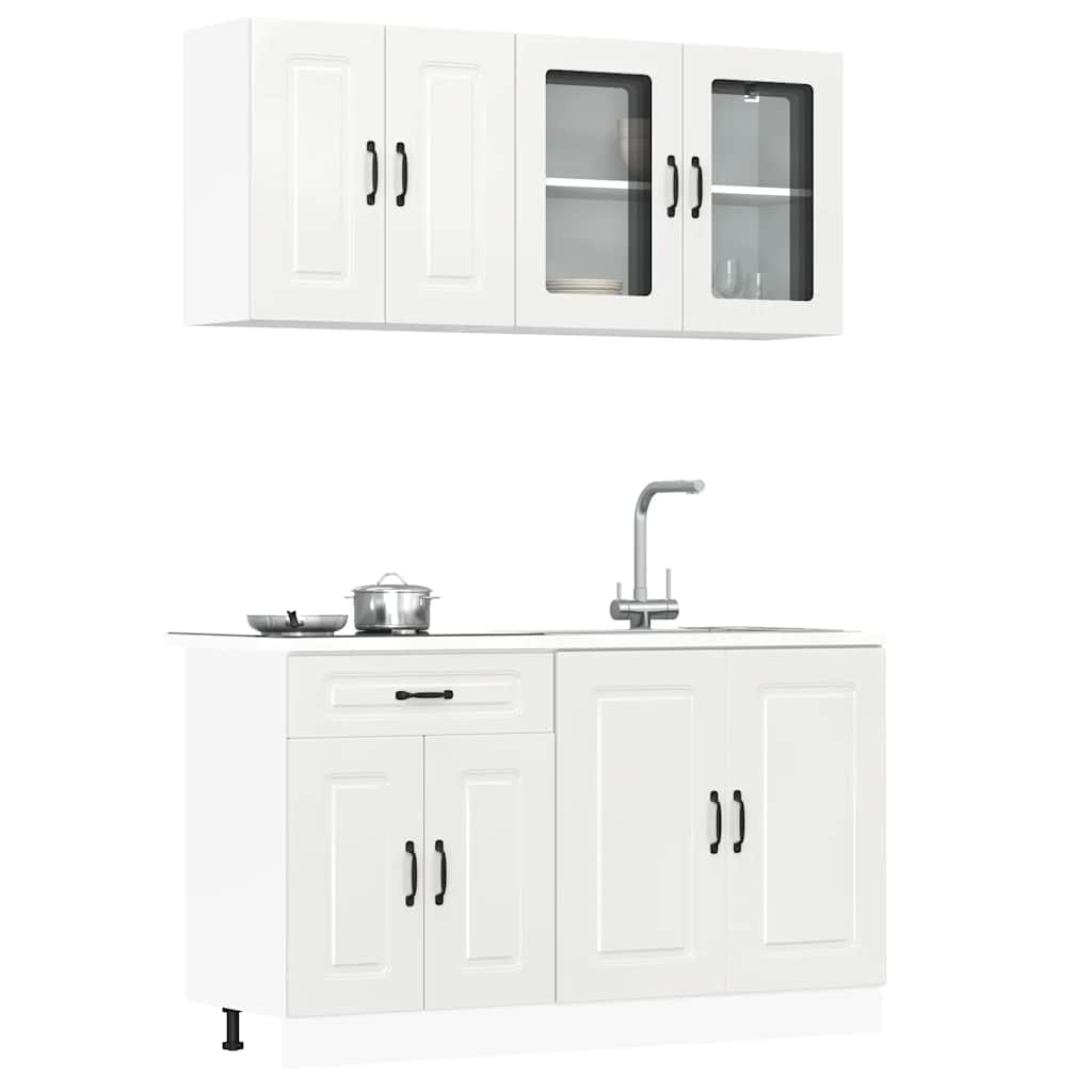 vidaXL 4-tlg. Küchenschrank-Set Kalmar Hochglanz-Weiß Holzwerkstoff