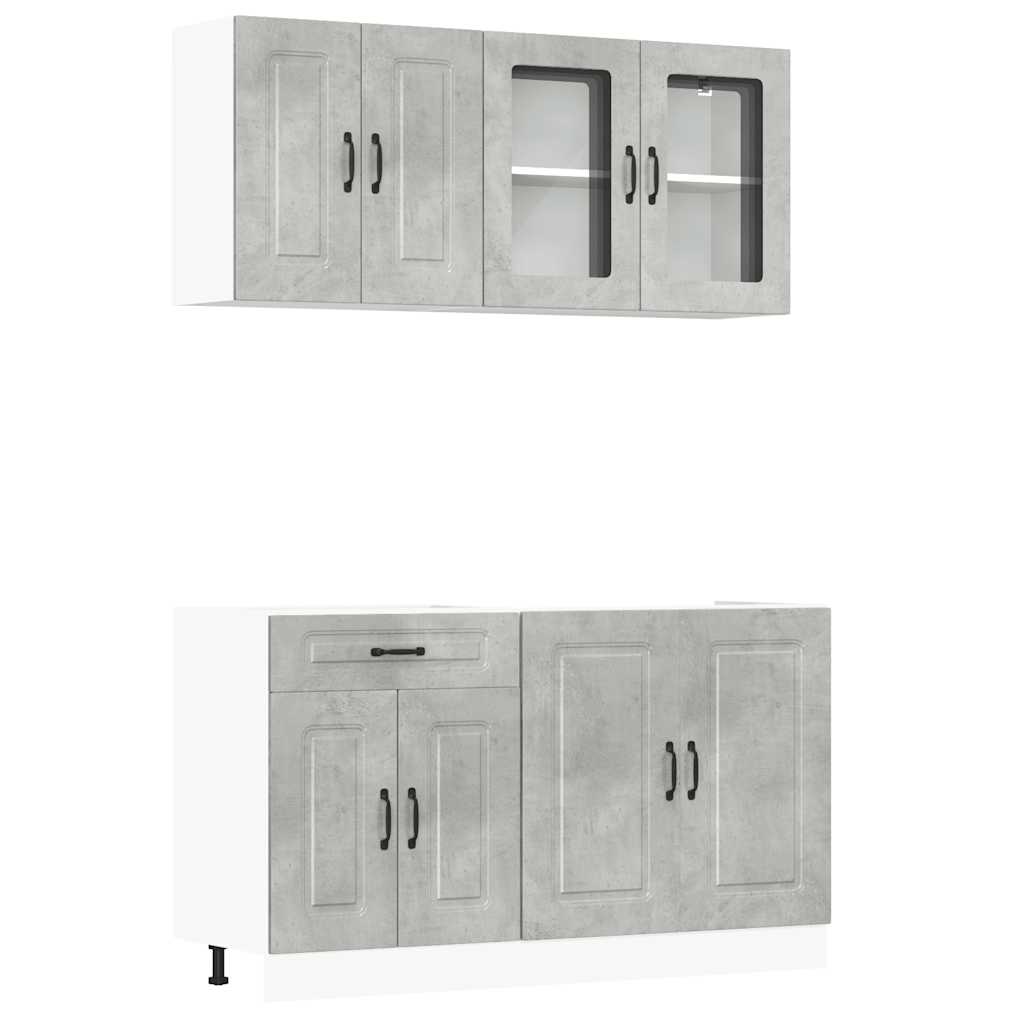 vidaXL 4-tlg. Küchenschrank-Set Kalmar Betongrau Holzwerkstoff