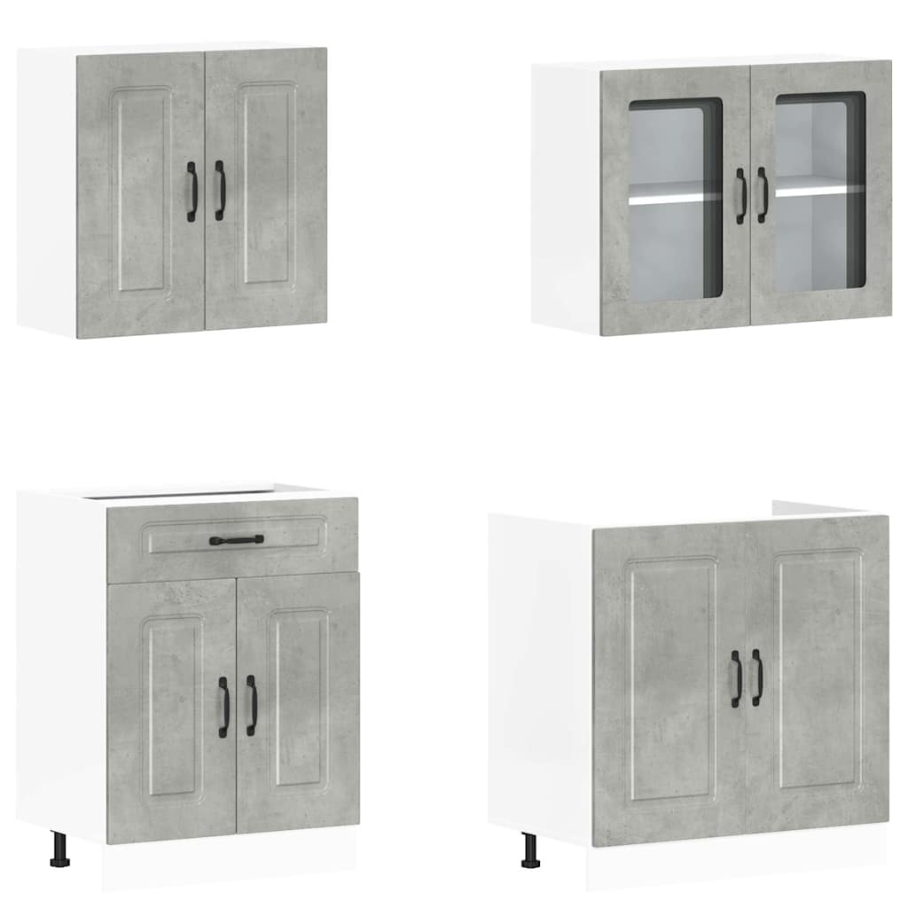 vidaXL 4-tlg. Küchenschrank-Set Kalmar Betongrau Holzwerkstoff