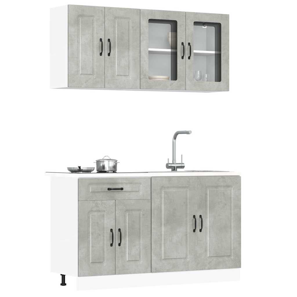 vidaXL 4-tlg. Küchenschrank-Set Kalmar Betongrau Holzwerkstoff