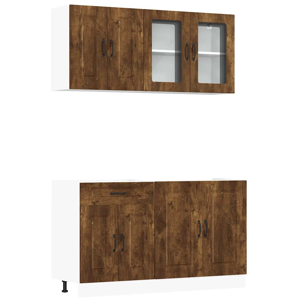 vidaXL 4-tlg. Küchenschrank-Set Kalmar Räuchereiche Holzwerkstoff