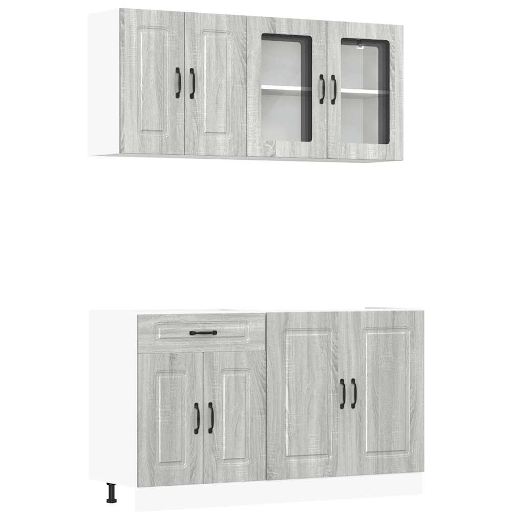 vidaXL 4-tlg. Küchenschrank-Set Kalmar Grau Sonoma Holzwerkstoff