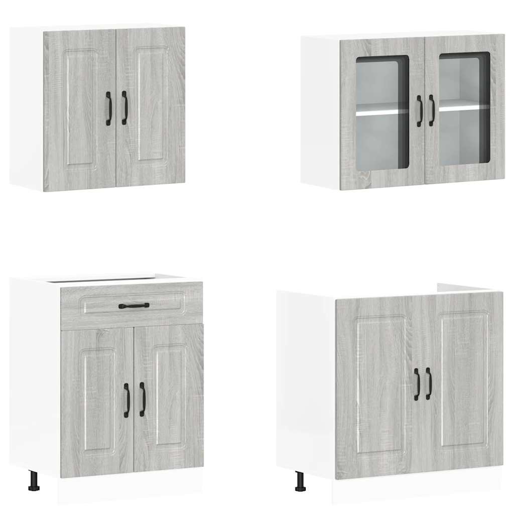 vidaXL 4-tlg. Küchenschrank-Set Kalmar Grau Sonoma Holzwerkstoff