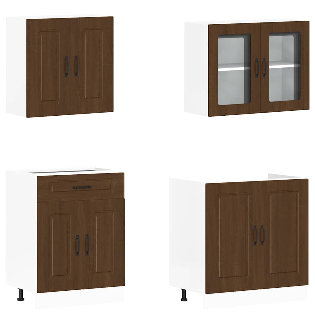 vidaXL 4-tlg. Küchenschrank-Set Kalmar Braun Eichen-Optik Holzwerkstoff
