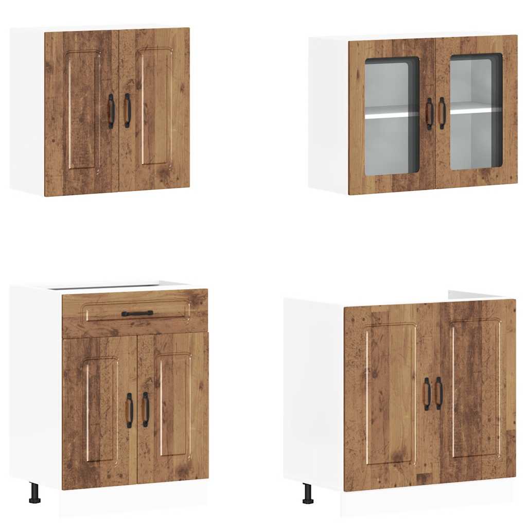vidaXL 4-tlg. Küchenschrank-Set Kalmar Altholz-Optik Holzwerkstoff