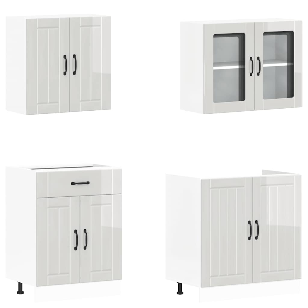 vidaXL 4-tlg. Küchenschrank-Set Lucca Hochglanz-Weiß Holzwerkstoff