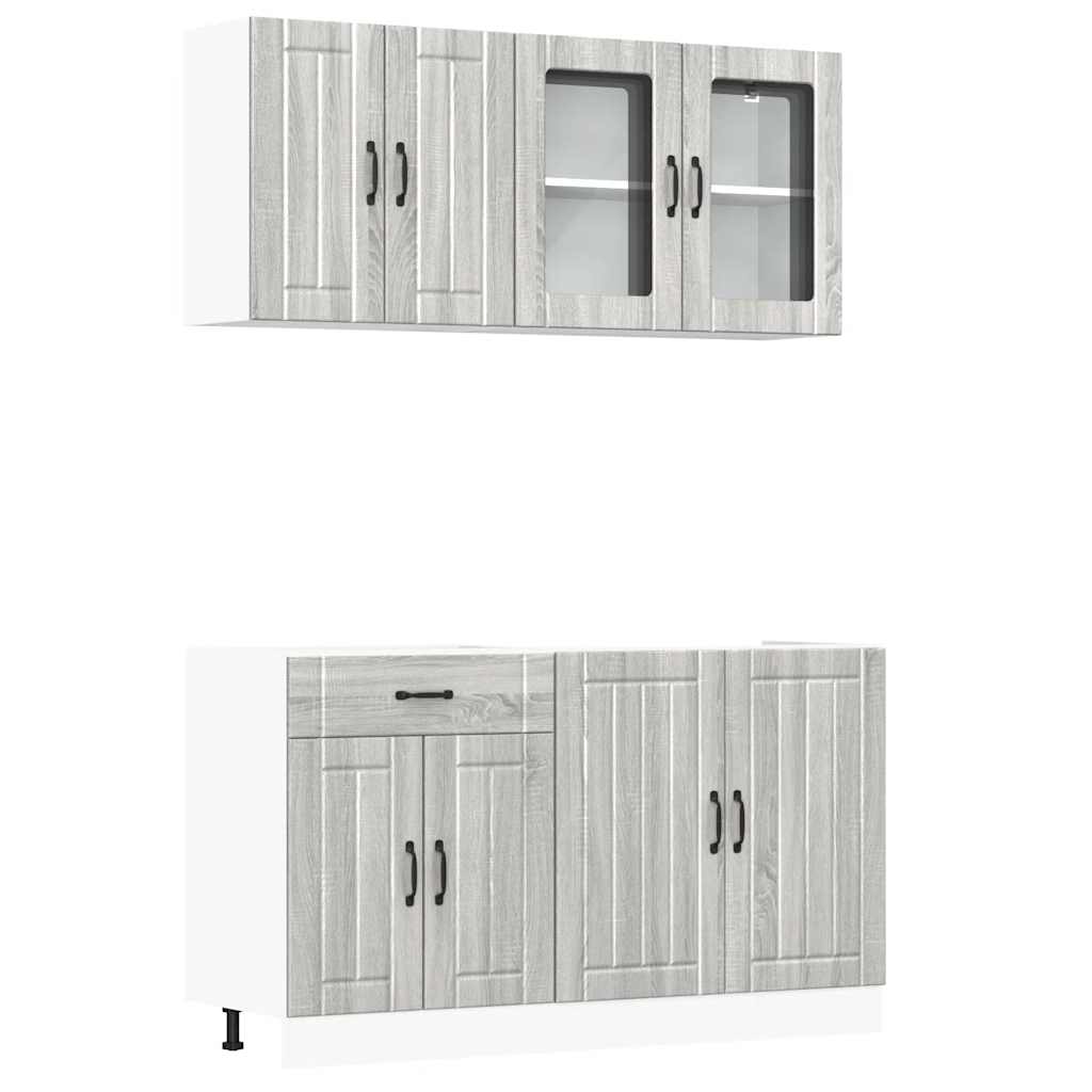 vidaXL 4-tlg. Küchenschrank-Set Lucca Grau Sonoma Holzwerkstoff