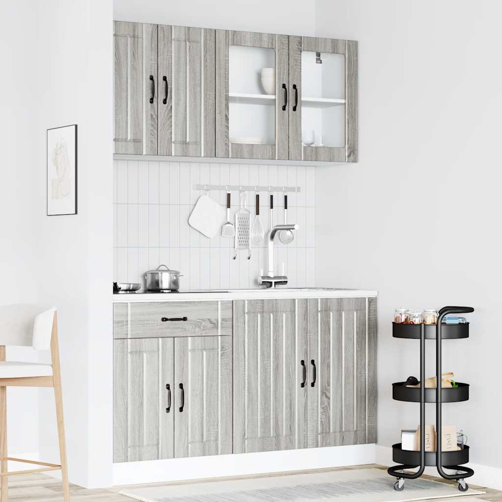 vidaXL 4-tlg. Küchenschrank-Set Lucca Grau Sonoma Holzwerkstoff