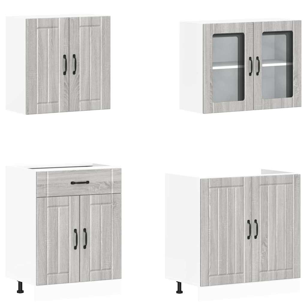 vidaXL 4-tlg. Küchenschrank-Set Lucca Grau Sonoma Holzwerkstoff