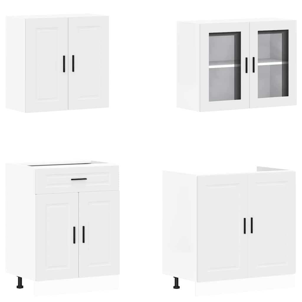 vidaXL 4-tlg. Küchenschrank-Set Porto Weiß Holzwerkstoff