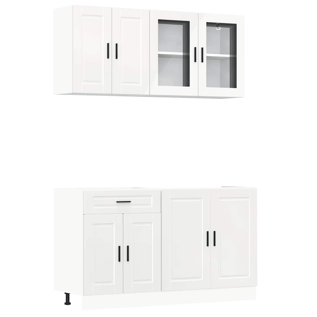 vidaXL 4-tlg. Küchenschrank-Set Porto Hochglanz-Weiß Holzwerkstoff