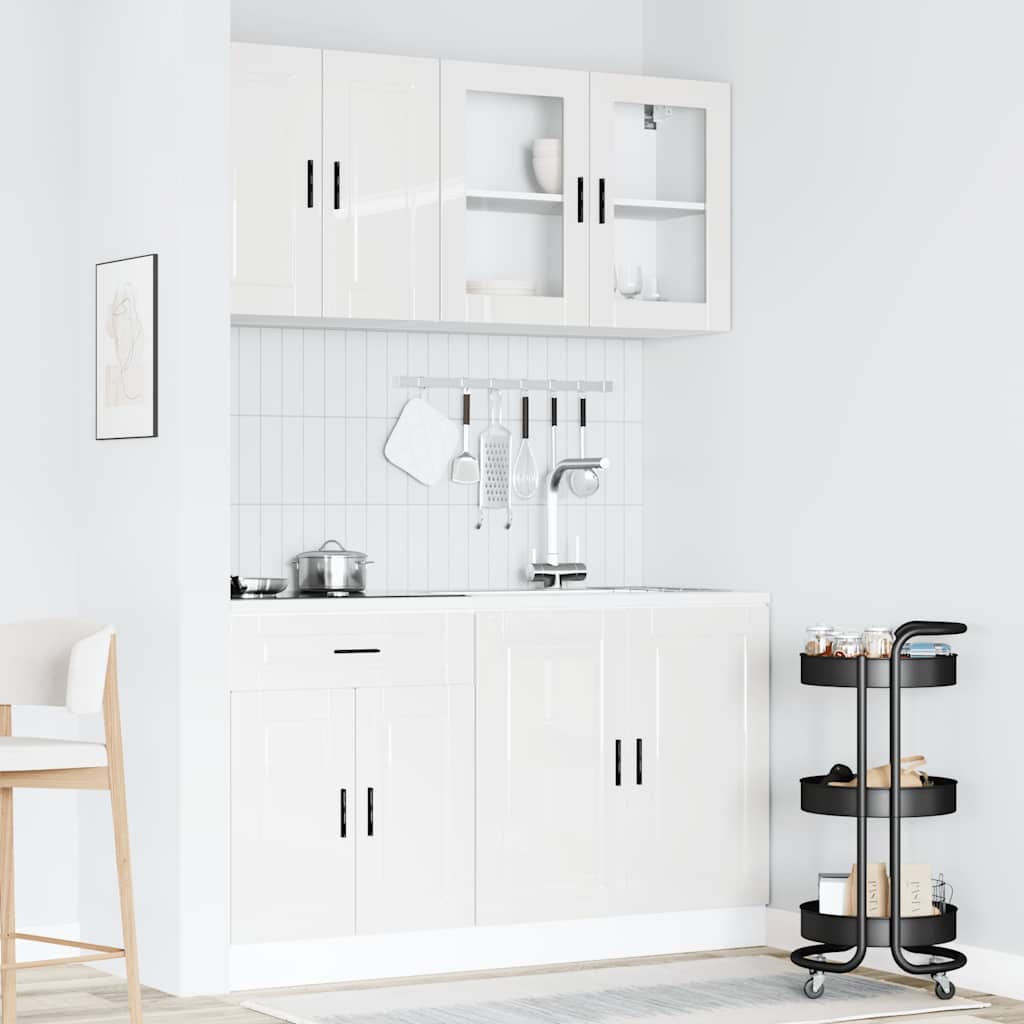 vidaXL 4-tlg. Küchenschrank-Set Porto Hochglanz-Weiß Holzwerkstoff